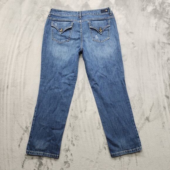 Simply Vera Vera Wang Jeans Womens 12 Blue Distressed Crop Straight Leg Stretch - Picture 3 of 14